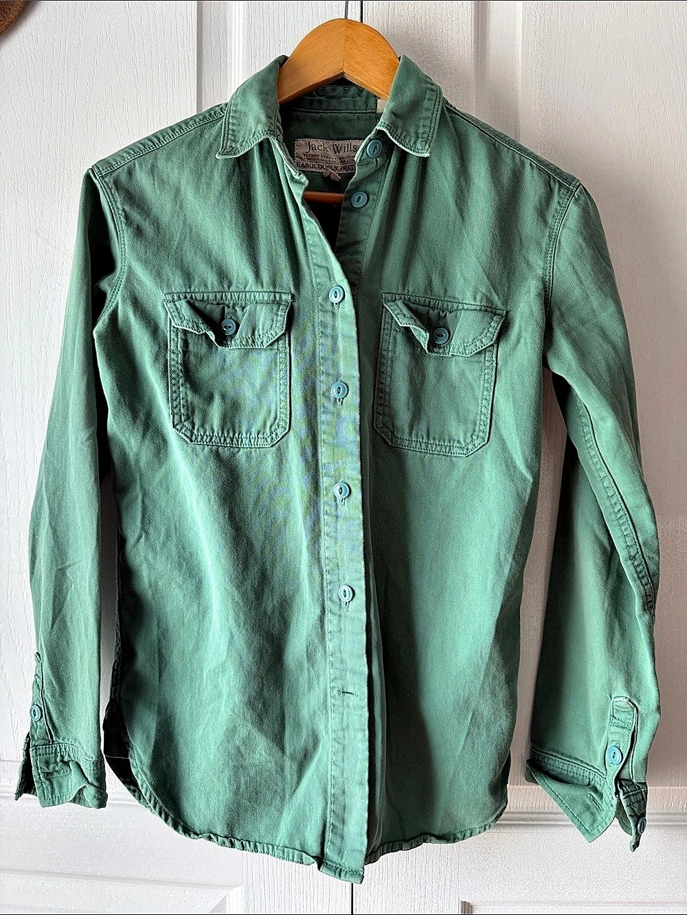 Jack Wills Cotton Button Down Shirt Green Size 0